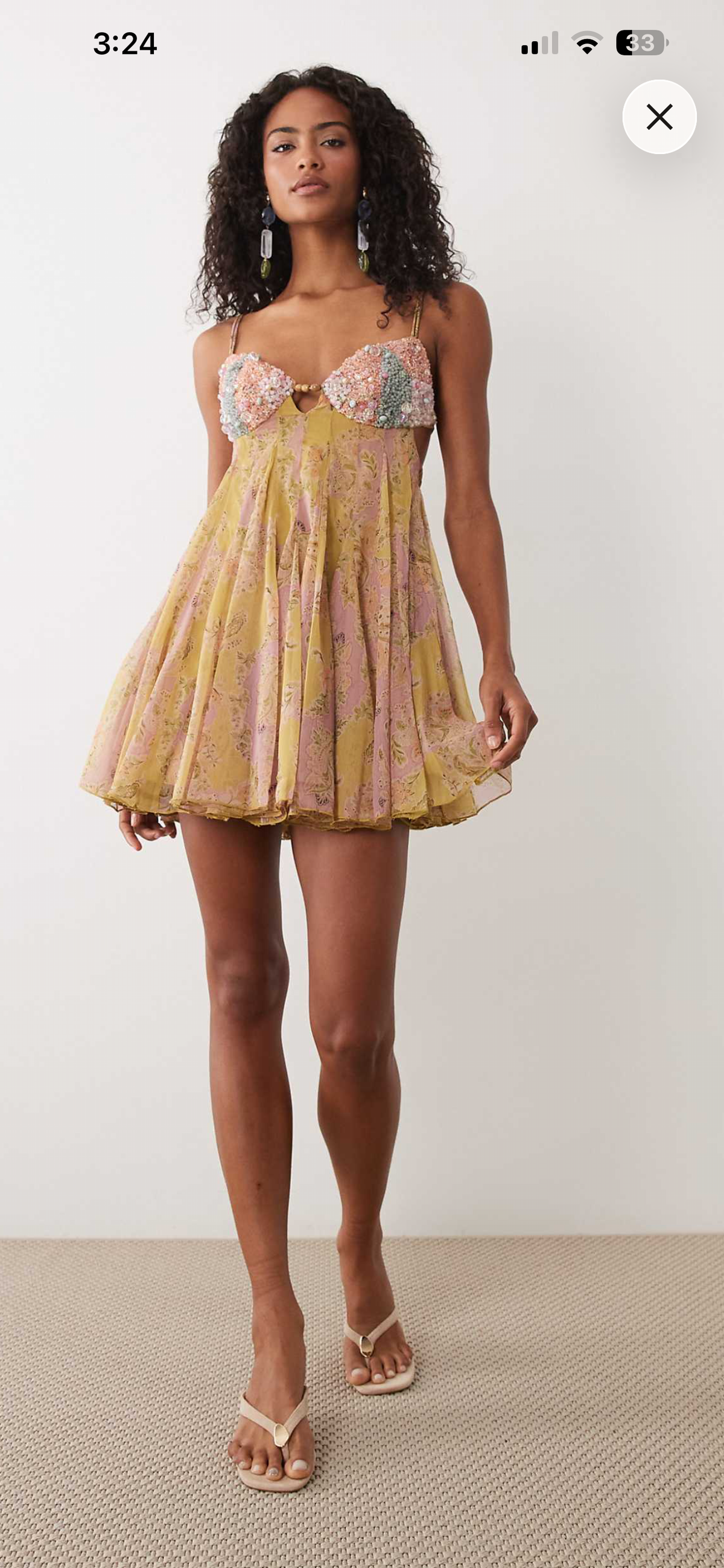 Paisley print cupped embellished mini dress