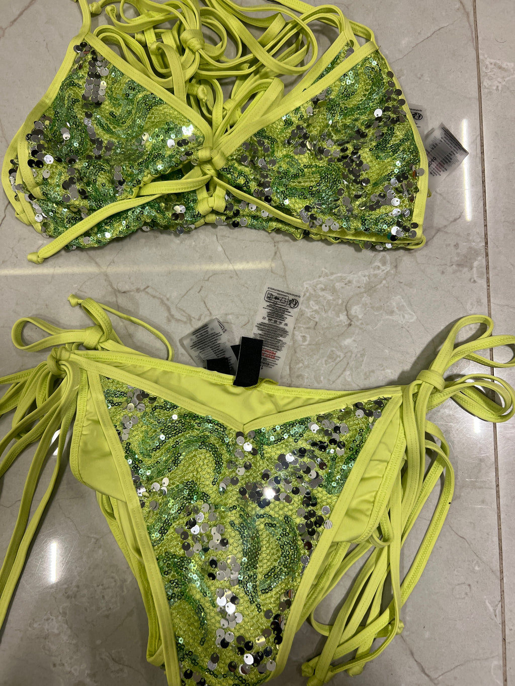 lime green sequin bikini