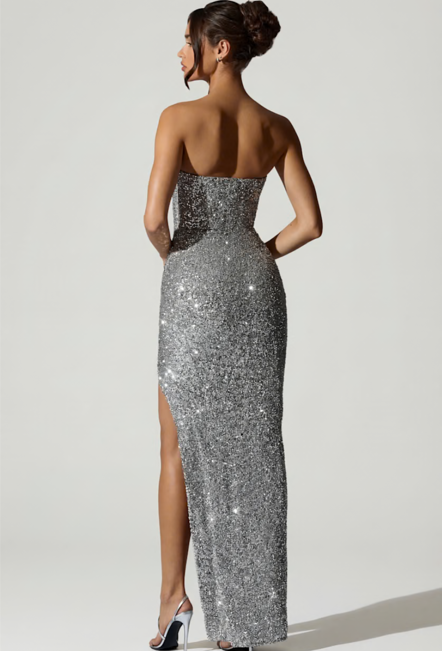 Sequin corset with slit maxi dress