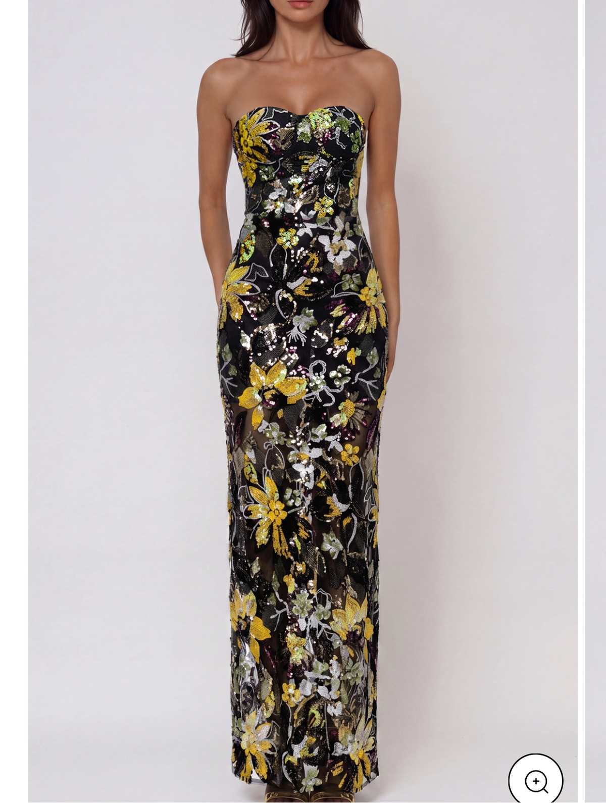 Cupped black multicolored flowers maxi dress