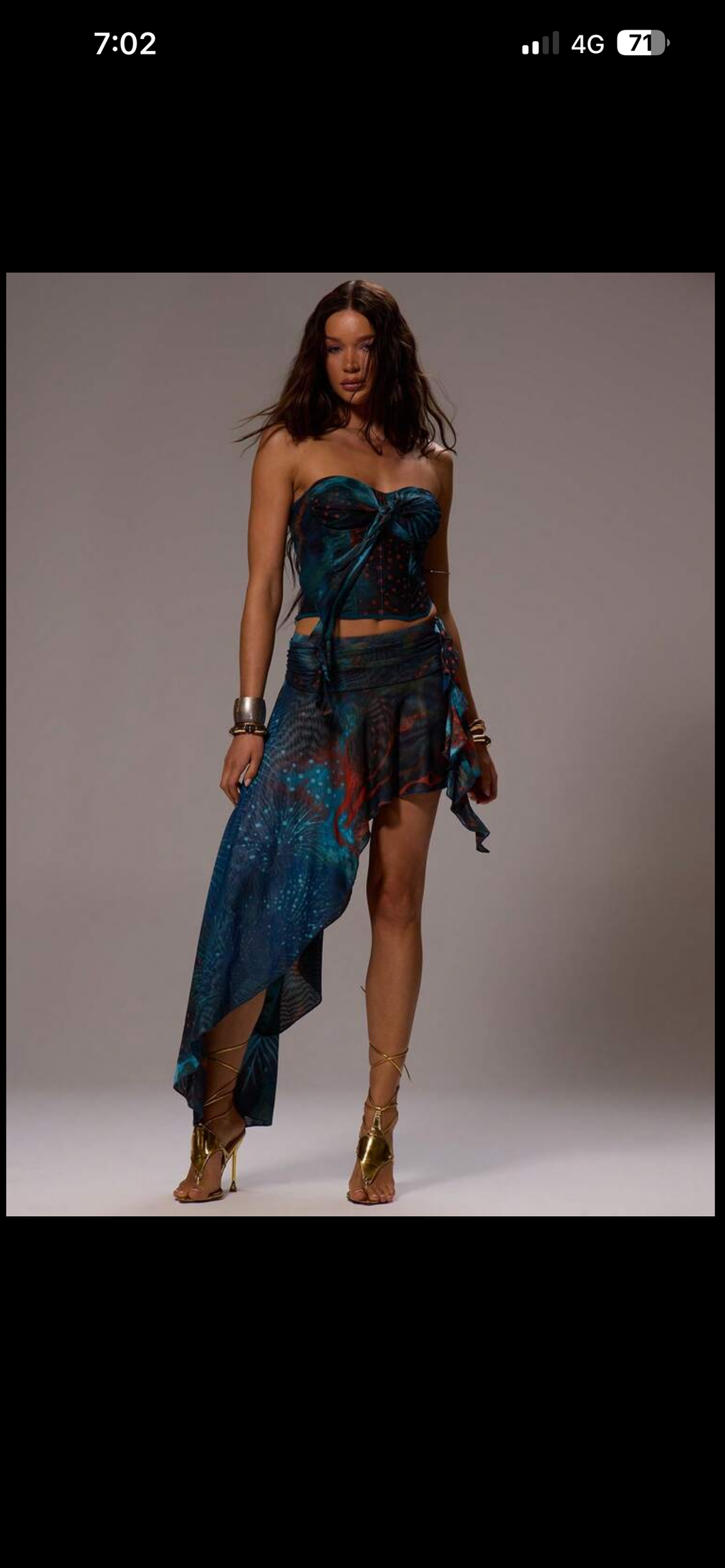 Mesh frill asymmetrical printed corset set