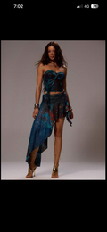 Mesh frill asymmetrical printed corset set