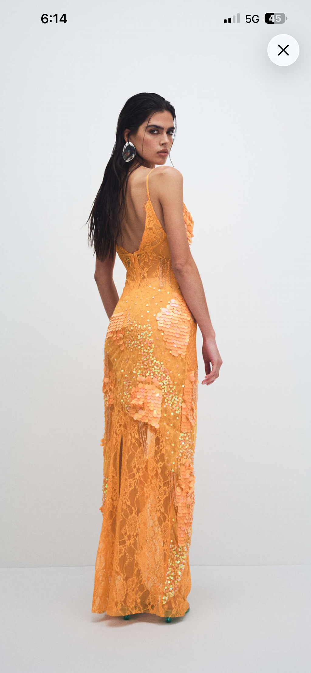 Lace embellished plunge in orange