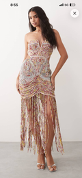 Premium embedded fringe cupped dress