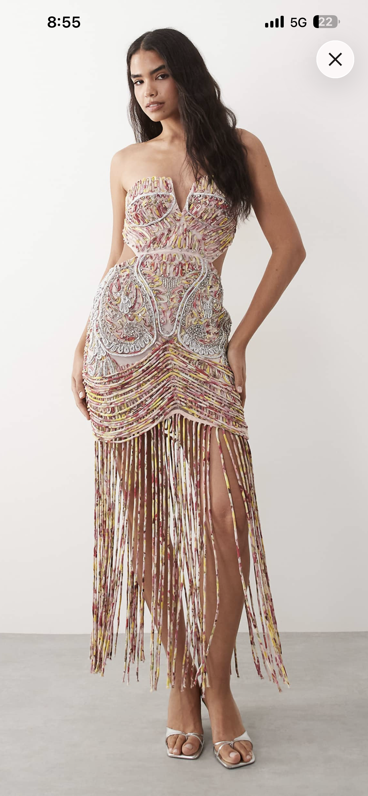 Premium embedded fringe cupped dress