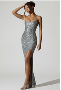 Sequin corset with slit maxi dress
