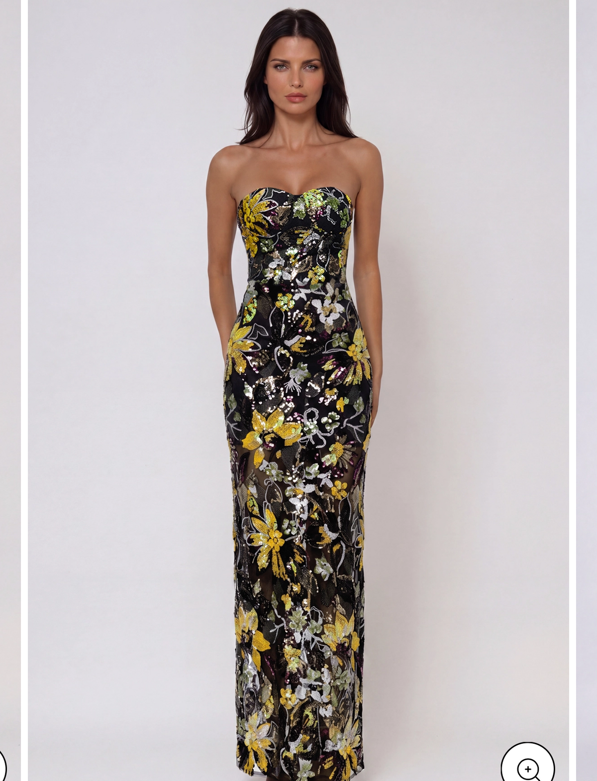 Cupped black multicolored flowers maxi dress