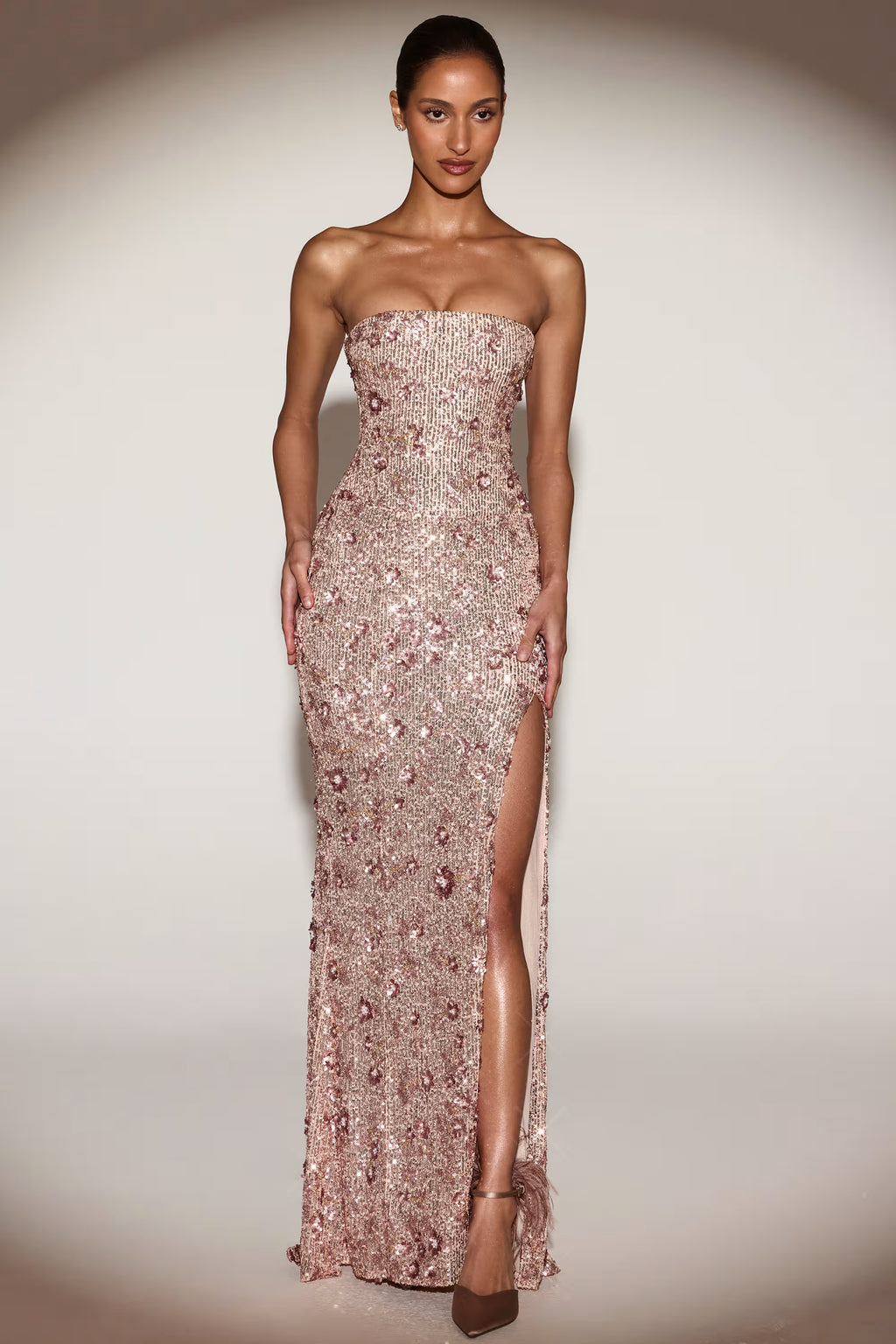 Rose gold floral sequin maxi dress