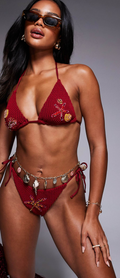 Red Crochet embellished bikini