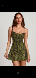 Green snake print mini dress