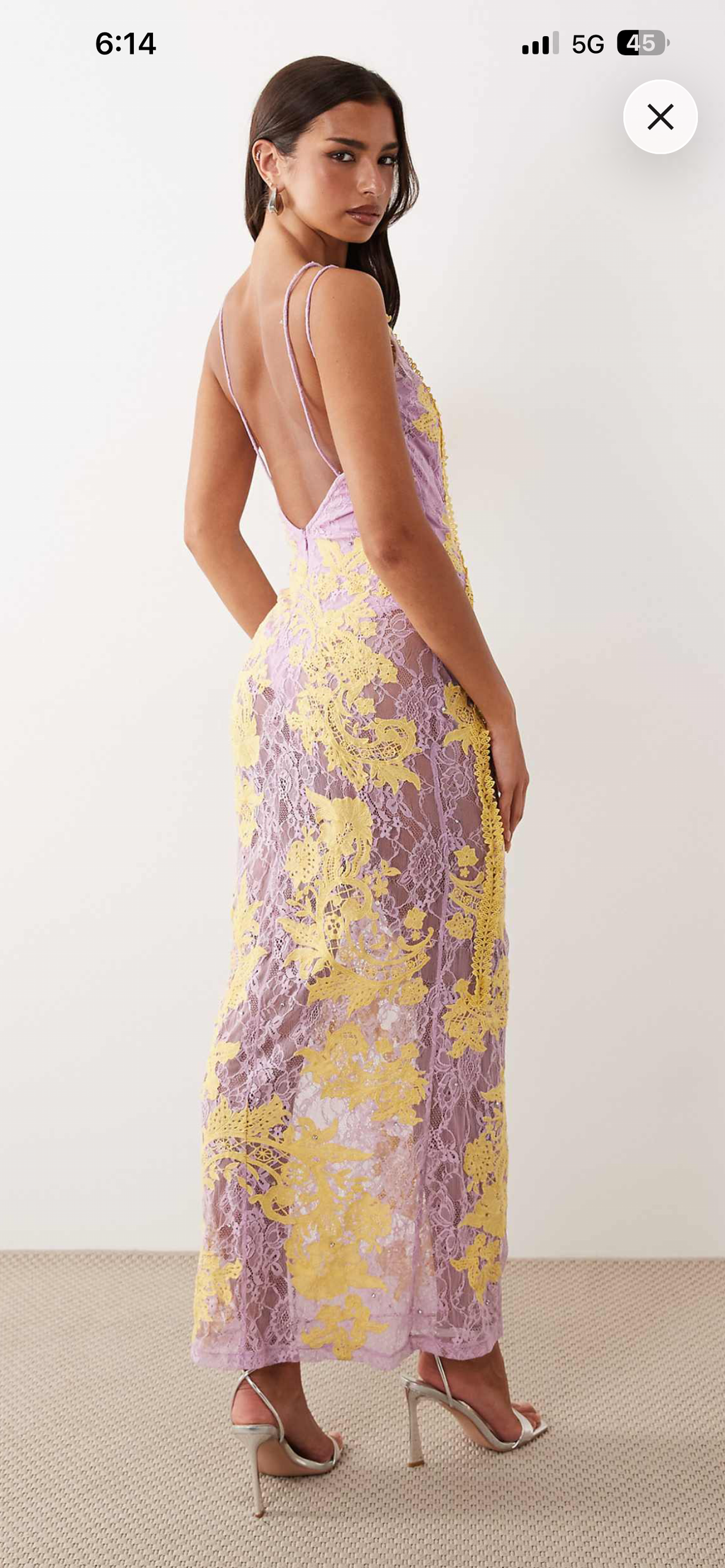 Embroidered Lace dress in lilac yellow