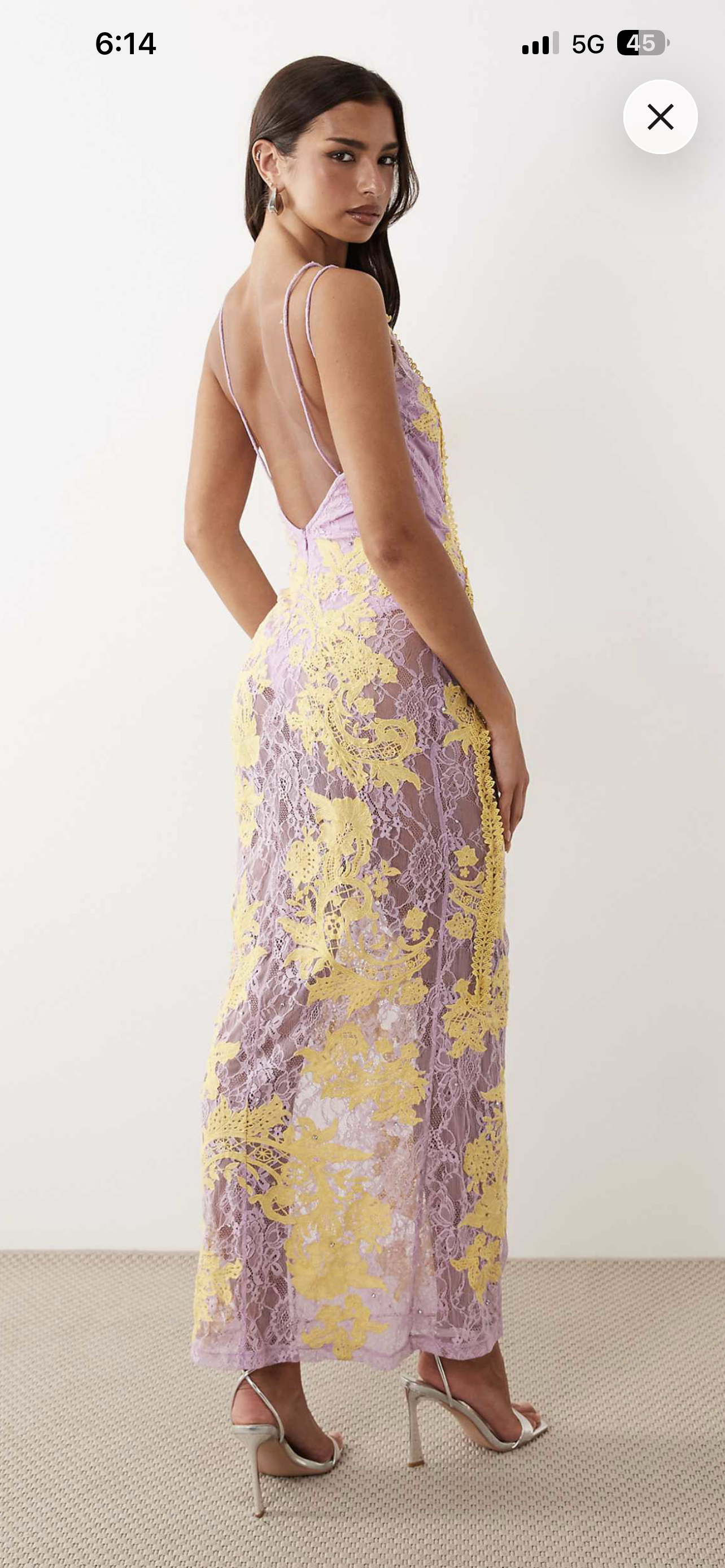 Embroidered Lace dress in lilac yellow
