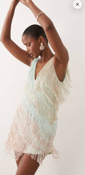 Rainbow embellished fringes mini dress