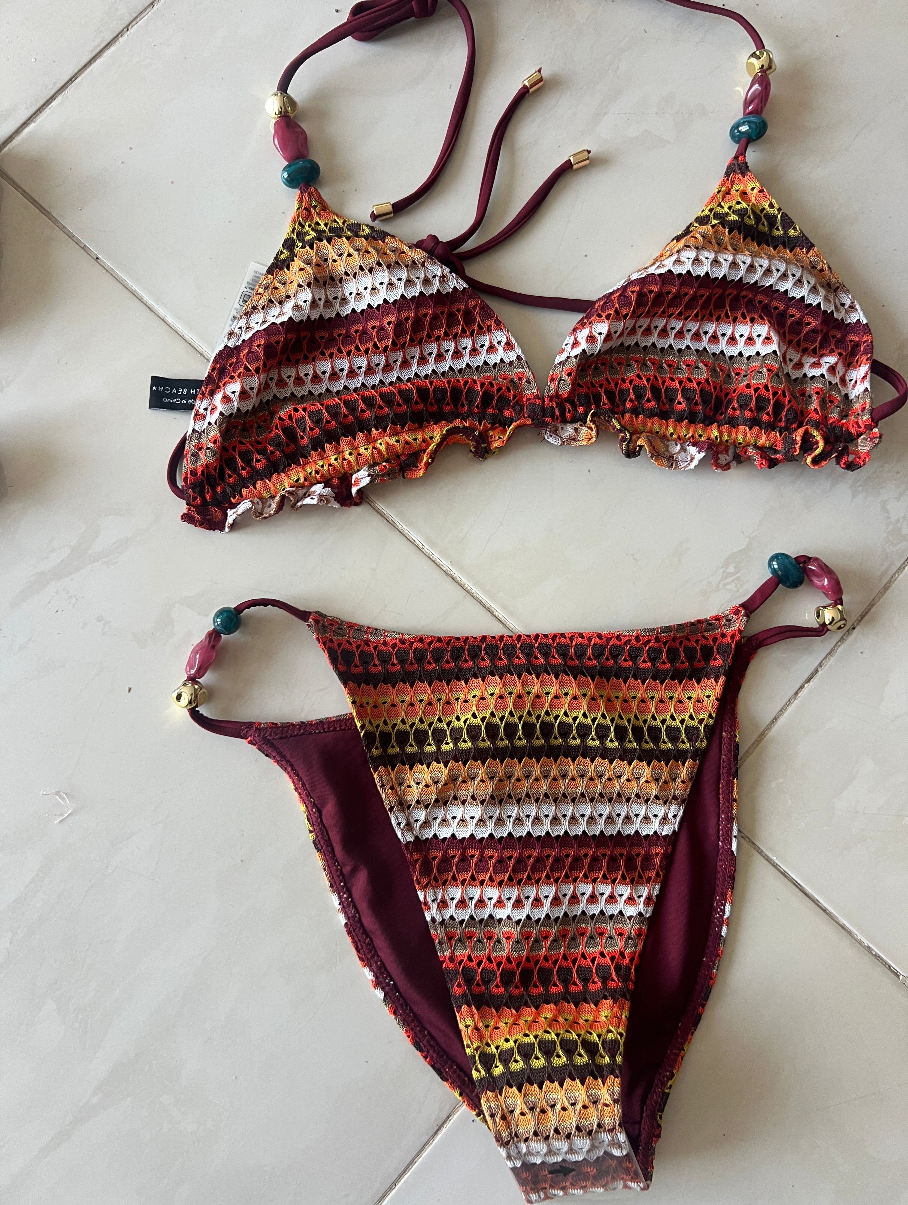 Burgundy stripe bikini