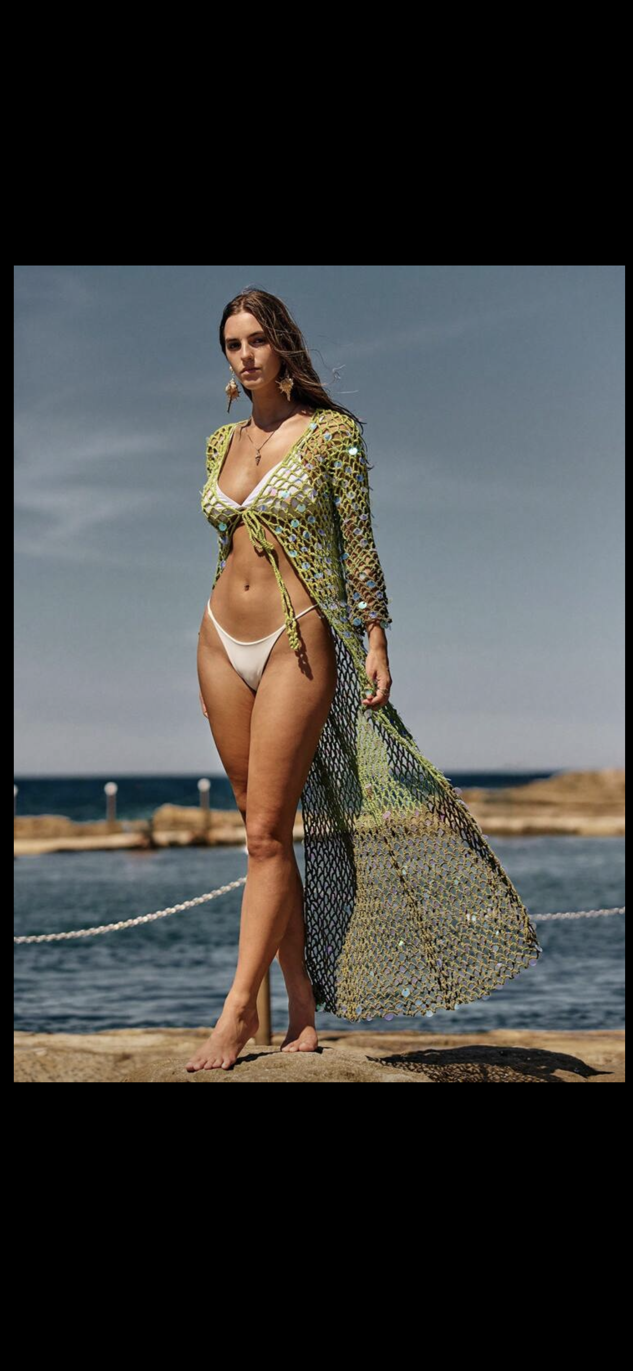 Sequin kimono coverup in green