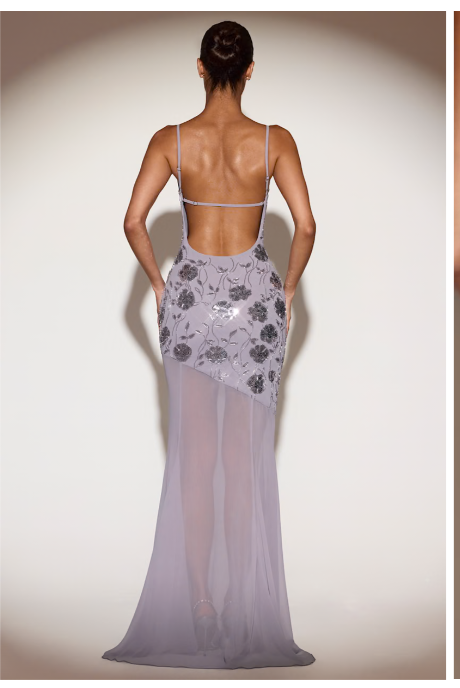 Embellished backless gown in lilac