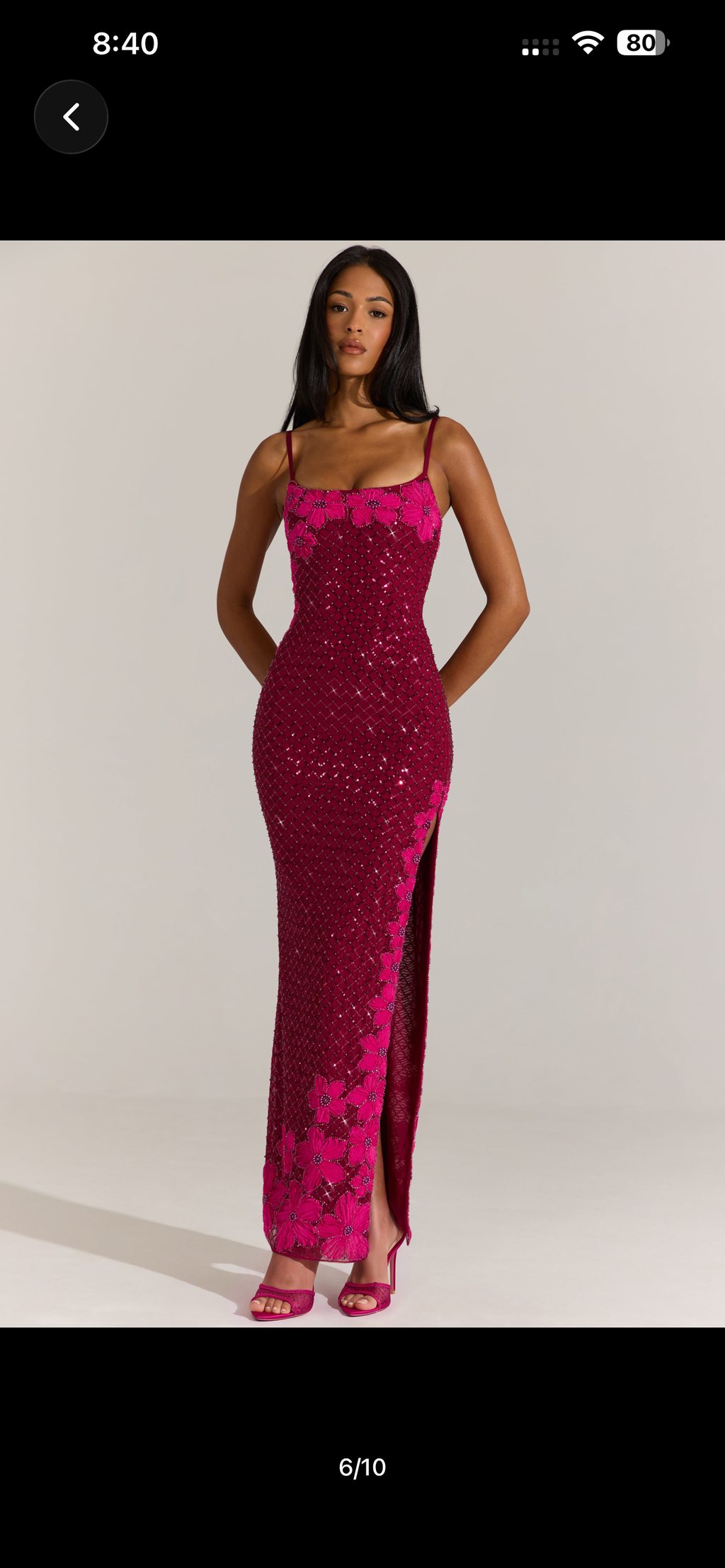 Burgundy pink floral 3d maxi dress
