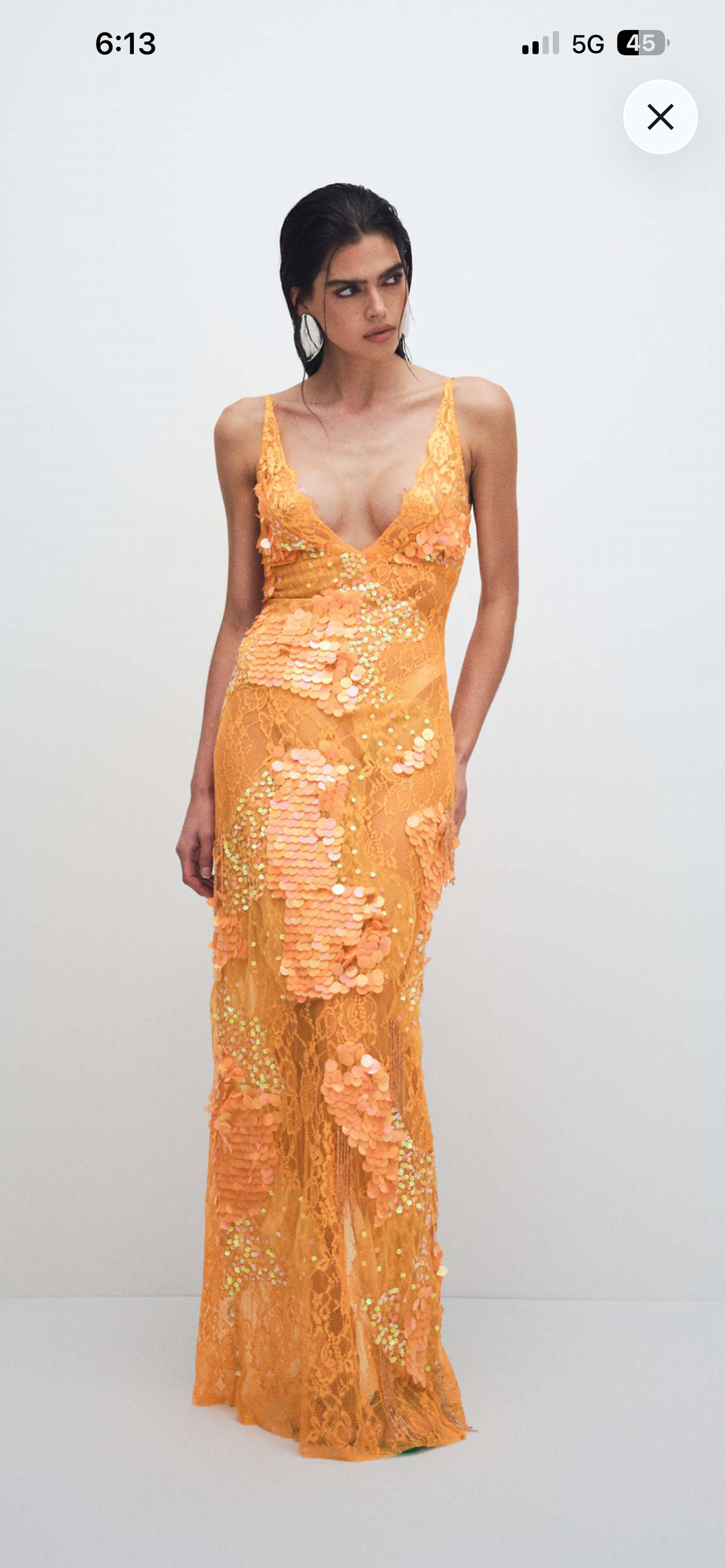 Lace embellished plunge in orange