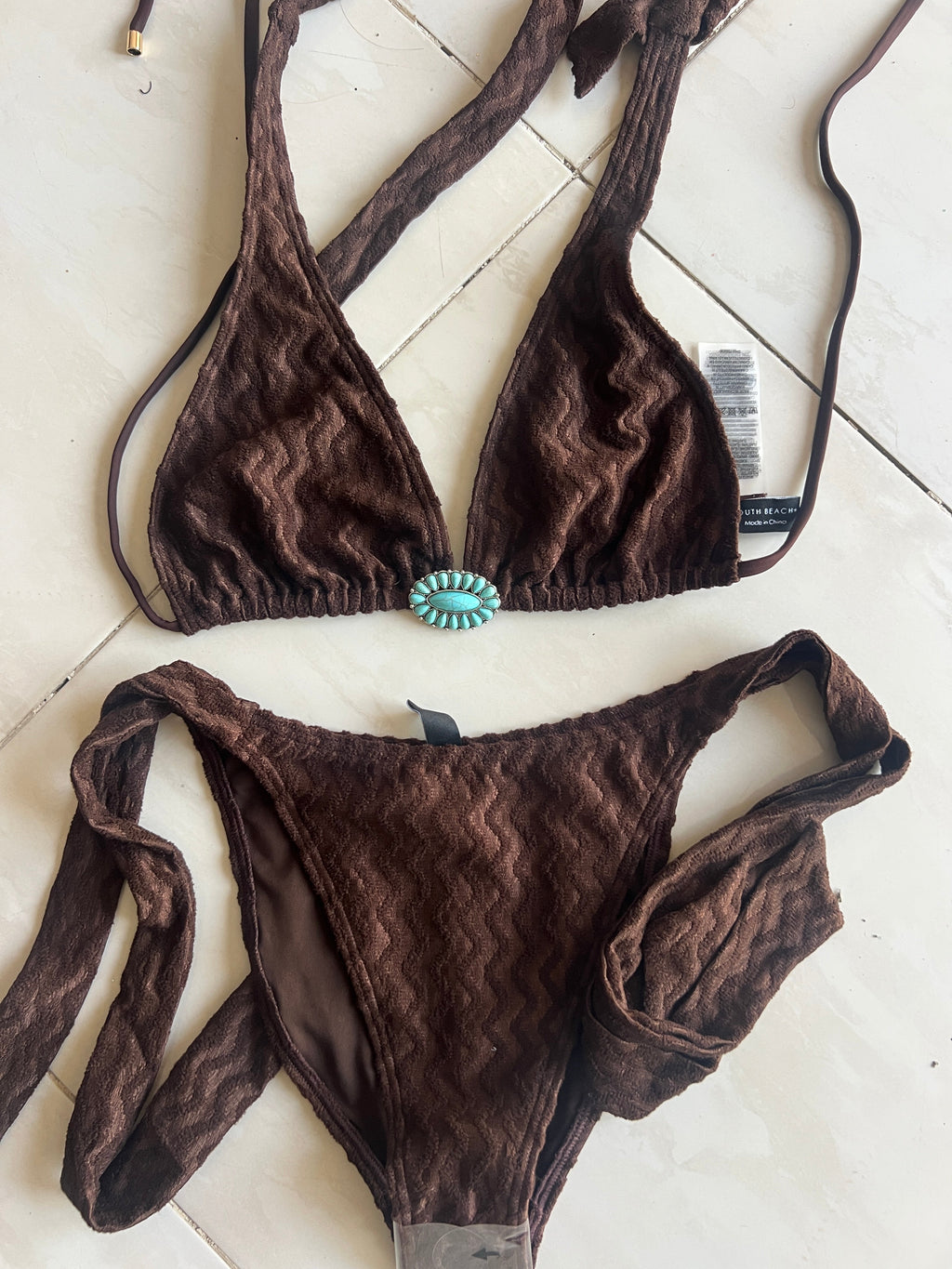 Brown bikini with blue marble