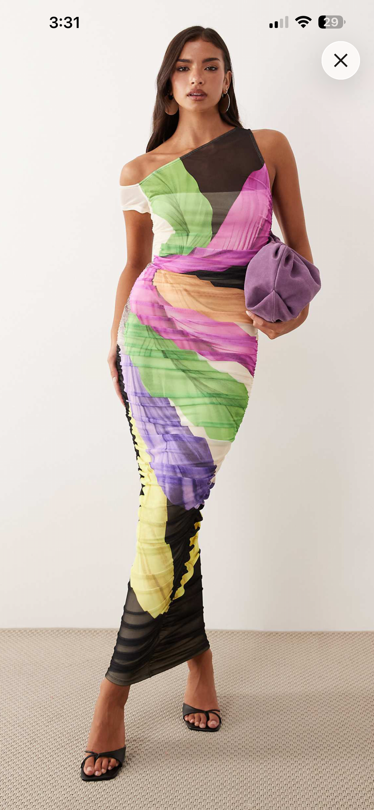 Asymmetrical one shoulder draped mesh dress