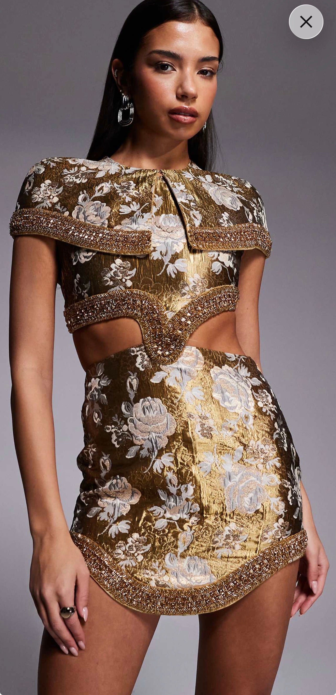 Gold foil printed mini dress