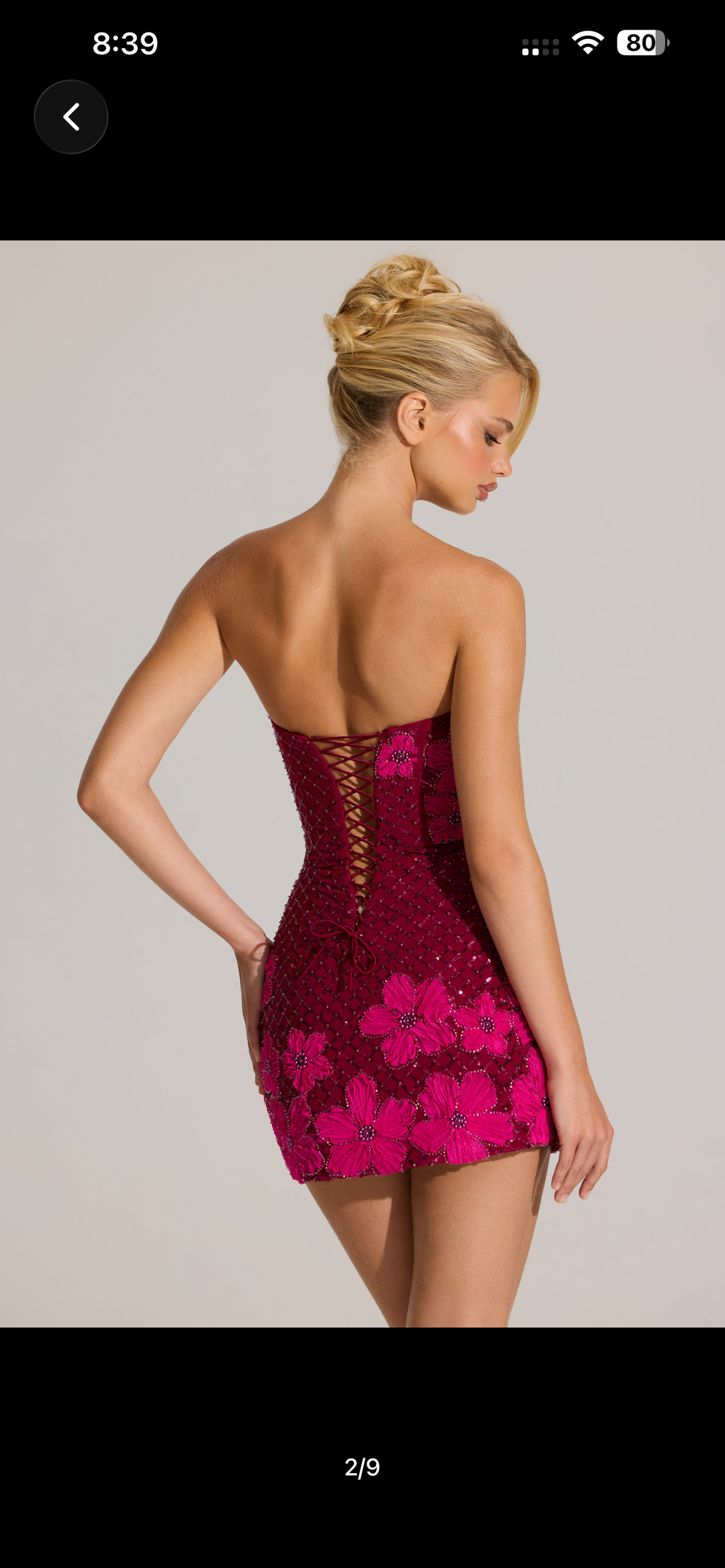 Bandeau burgundy pink Flora 3d mini dress