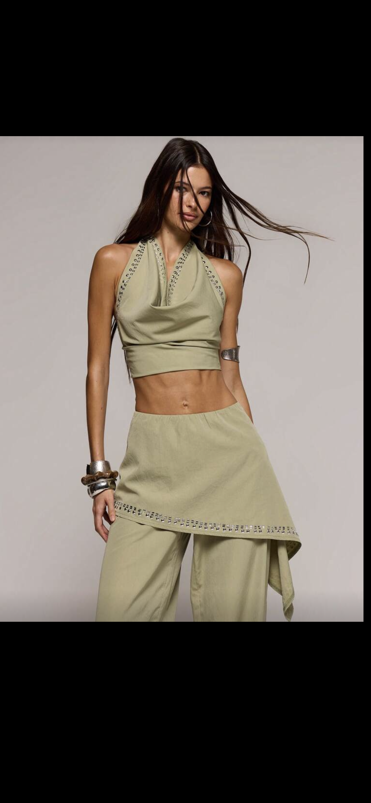 Linen halter neck khaki set