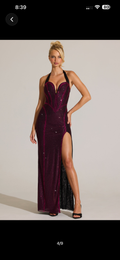 V Plunge Black pink embellished neck dress