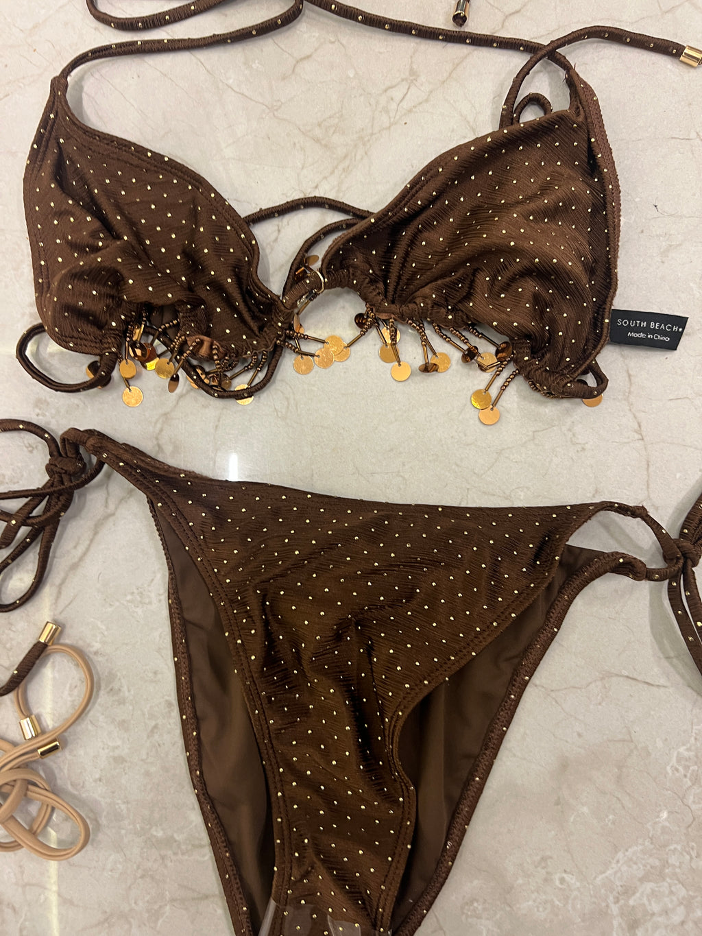 Brown Diamante bikini with charms