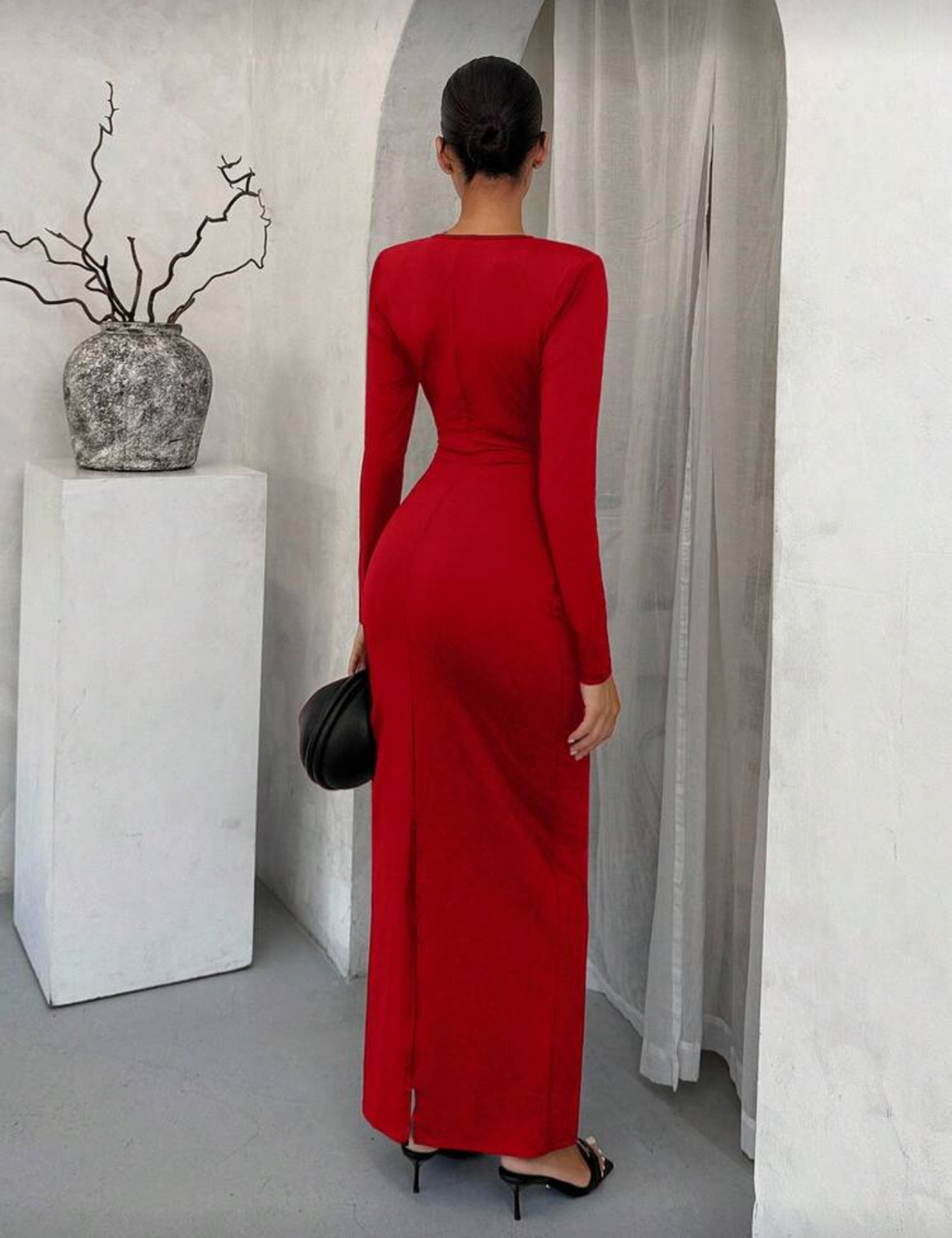 Long sleeve cut out with gold accessories maxi dress
