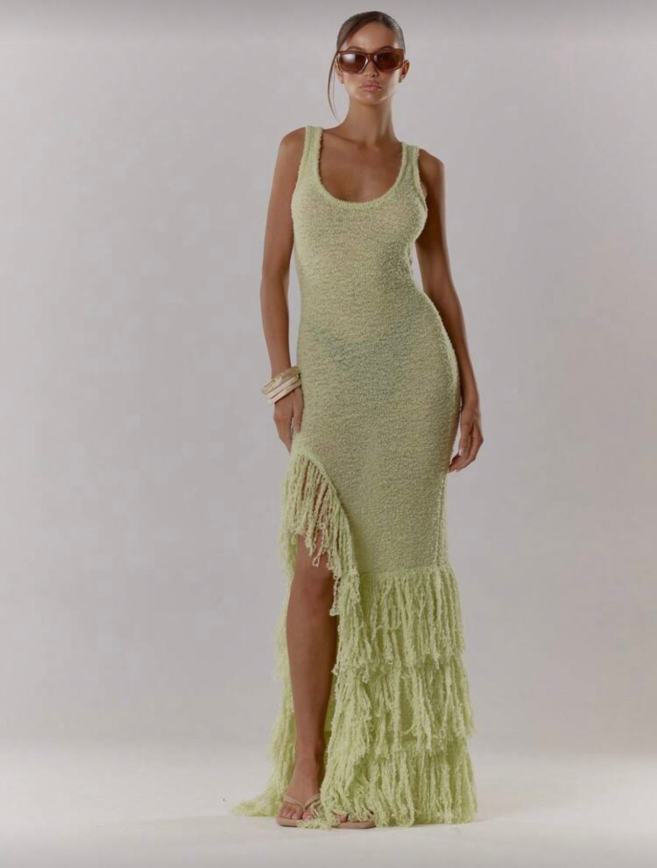 Sage green ruffle resort dress