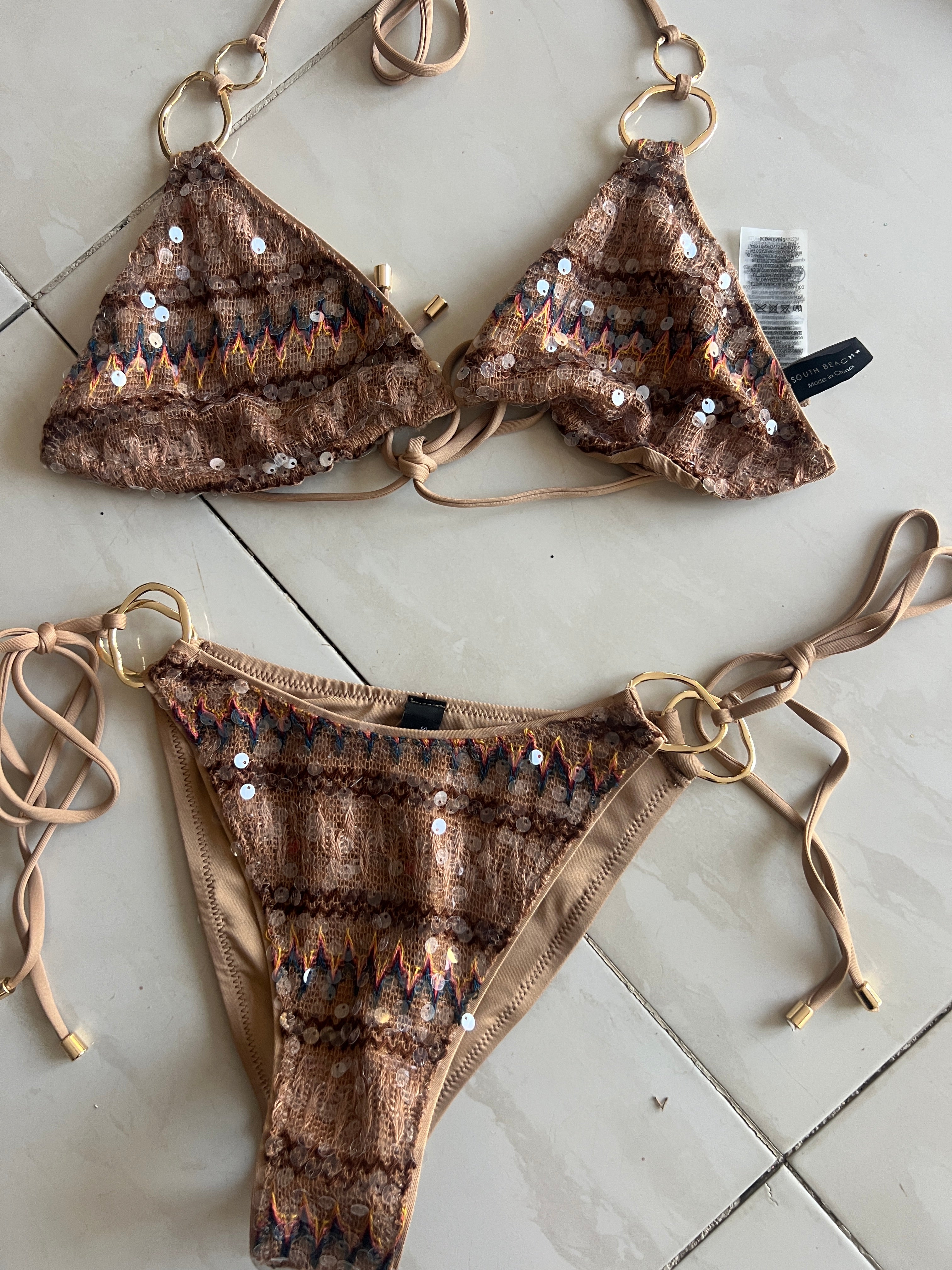 Sequin brown, multi bikini