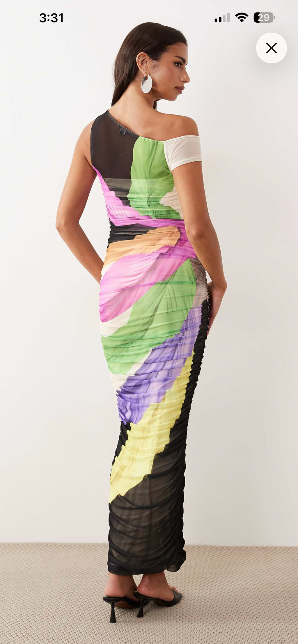 Asymmetrical one shoulder draped mesh dress