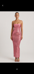 Embellished bandeau gown in watermelon