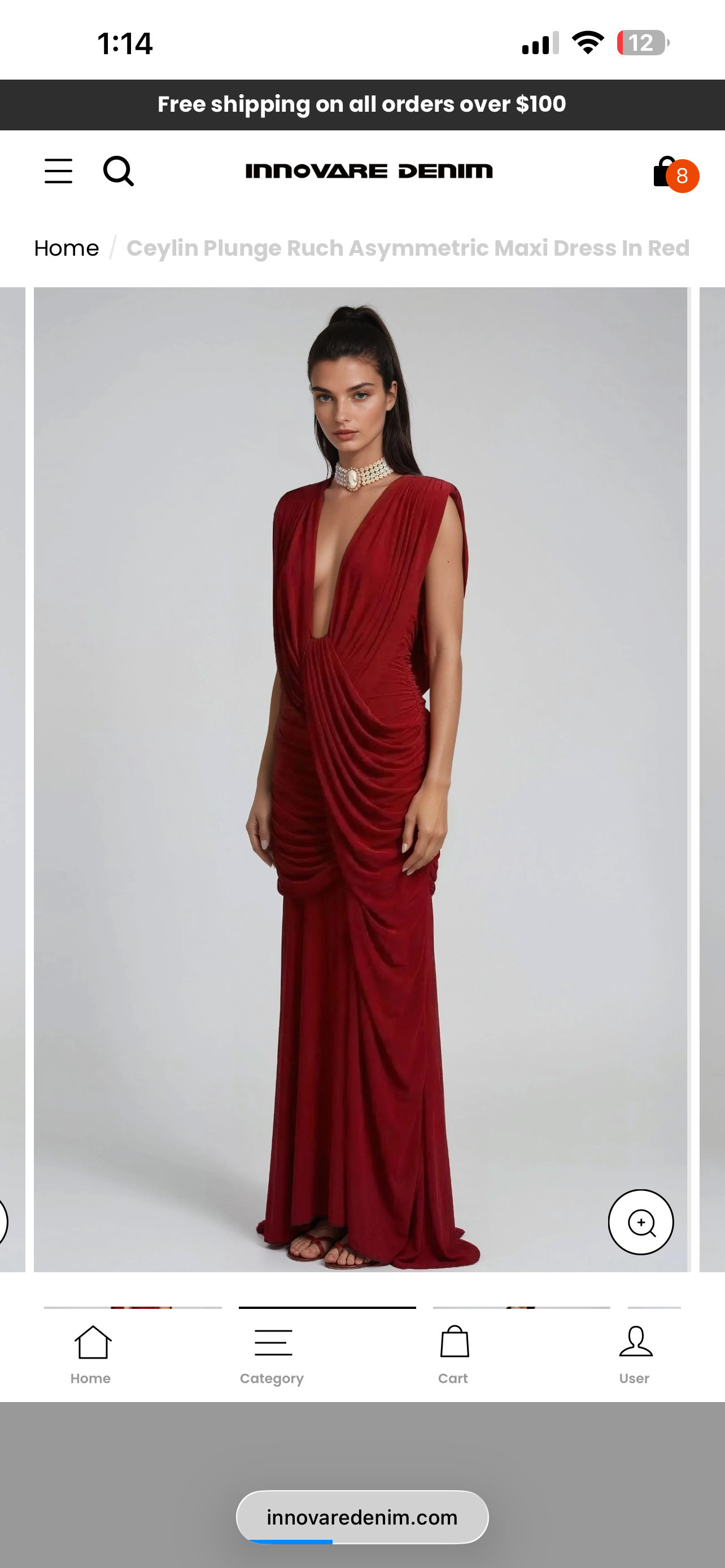 Red draped deep V maxi dress