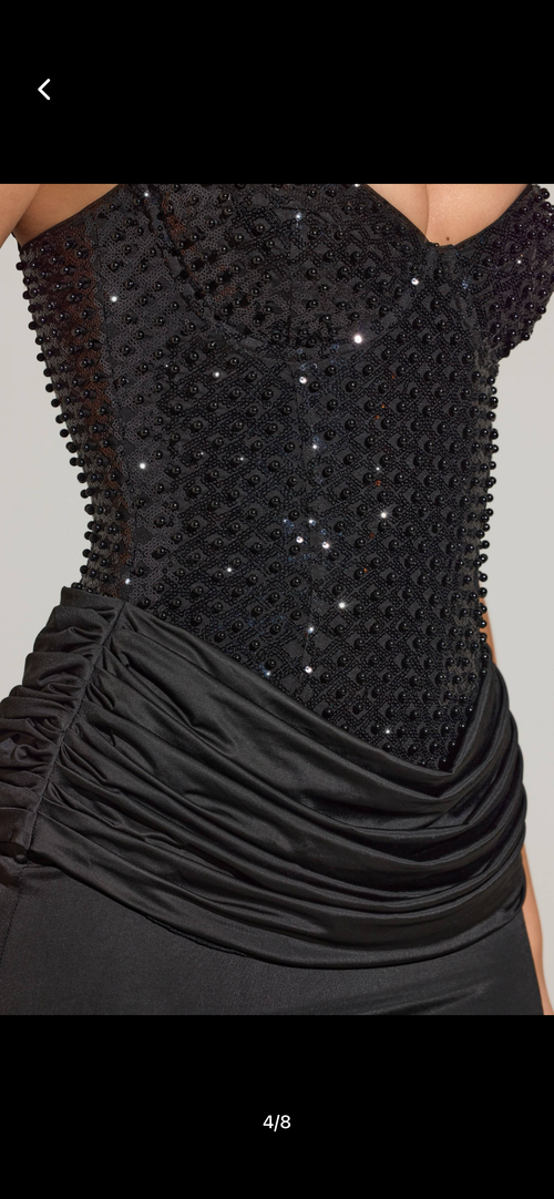 Black embellished corset draped maxi dress