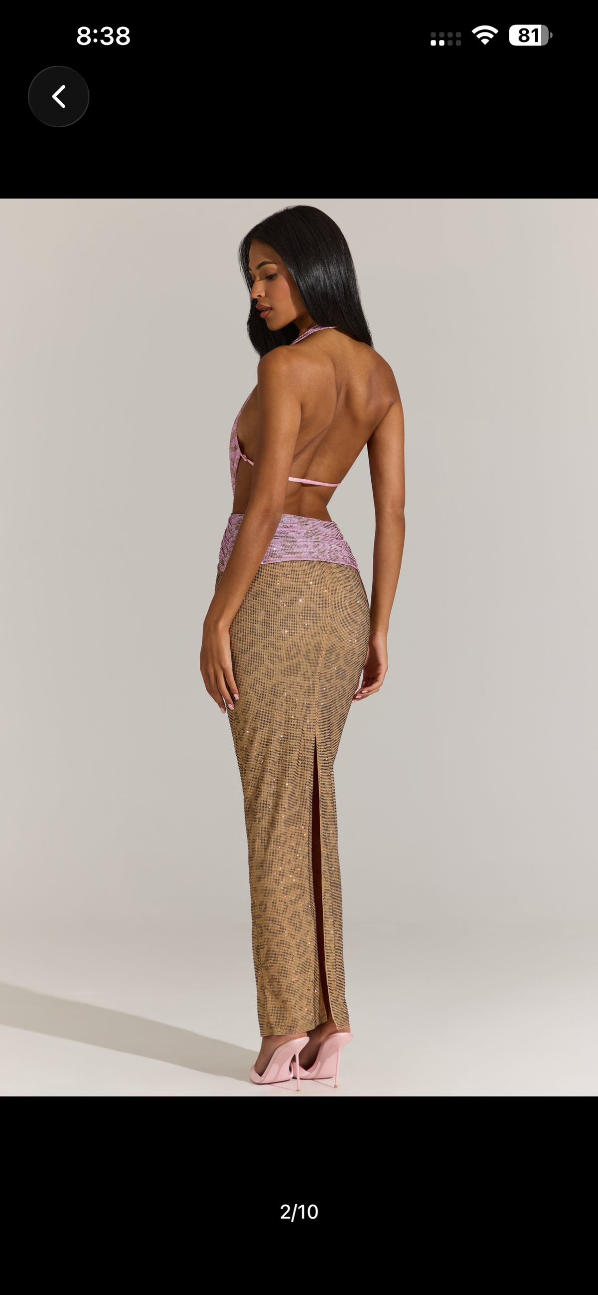 Deep V plunge lilac gold leopard maxi dress