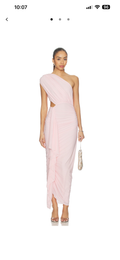 One shoulder asymmetrical mesh maxi dress in babypink
