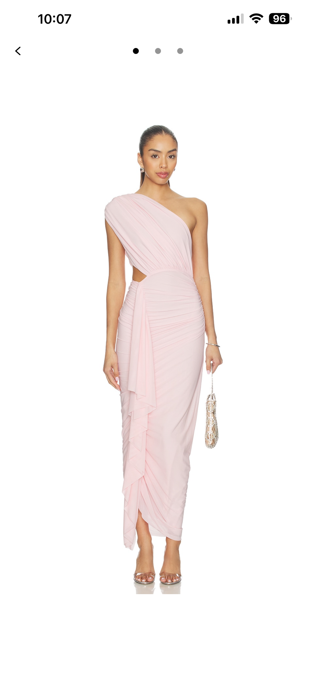One shoulder asymmetrical mesh maxi dress in babypink