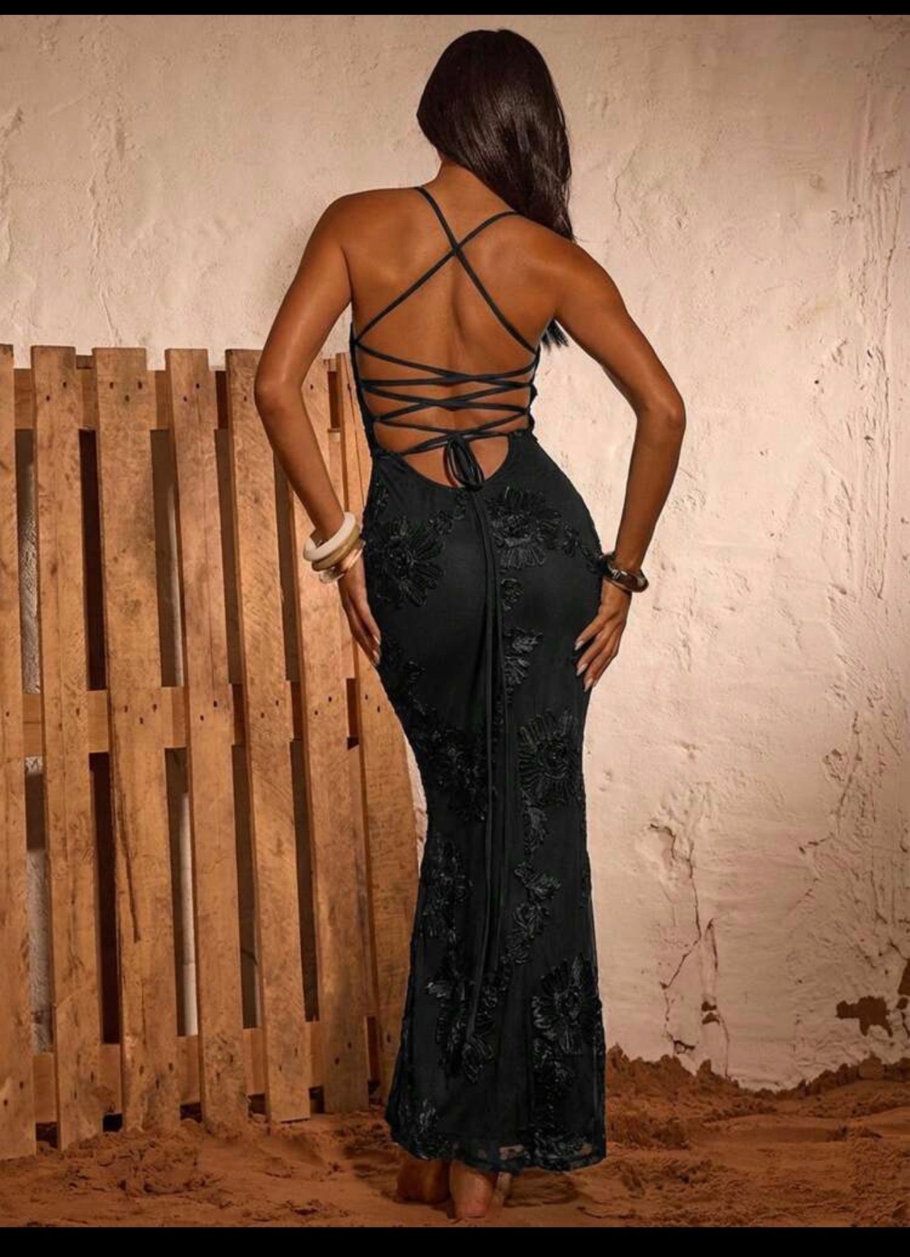 Black floral cross back maxi dress