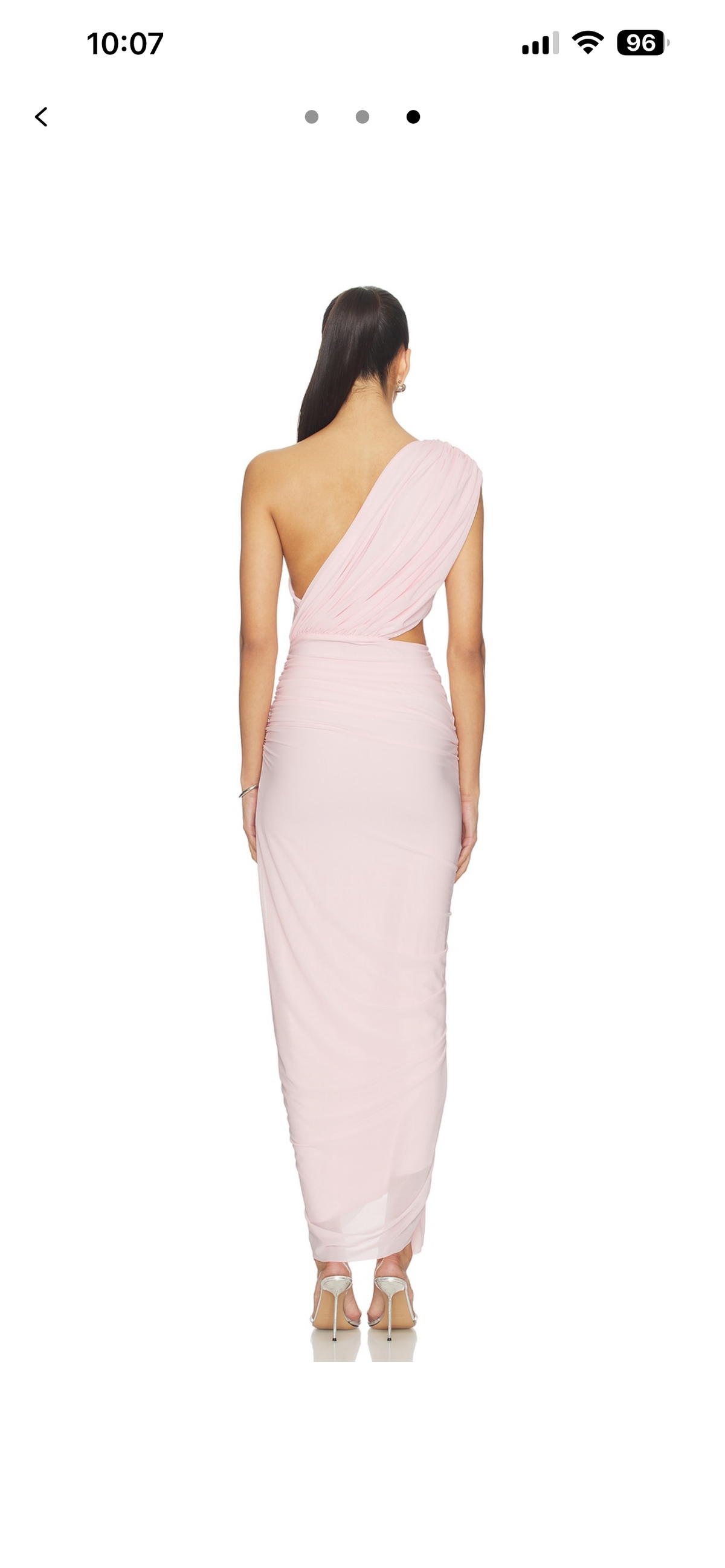 One shoulder asymmetrical mesh maxi dress in babypink