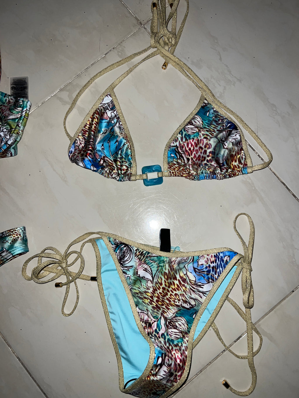 Animal print traingle in blue bikini