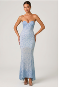 Embellished cupped fishtail gown in blue