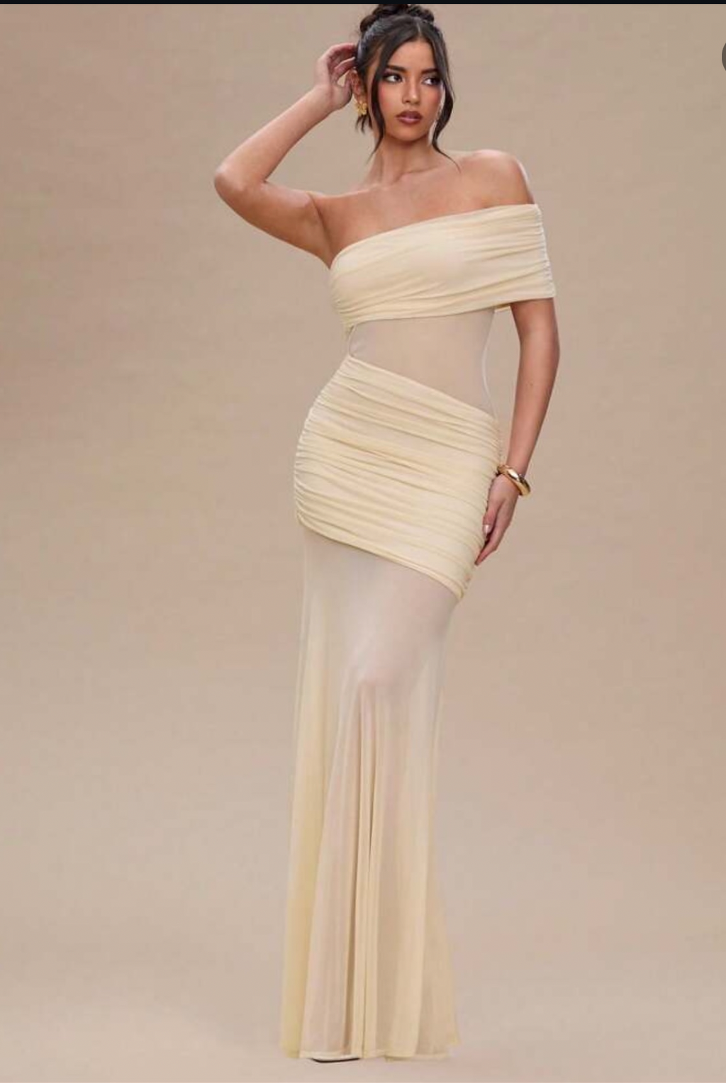 One shoulder tulle maxi dress in apricot