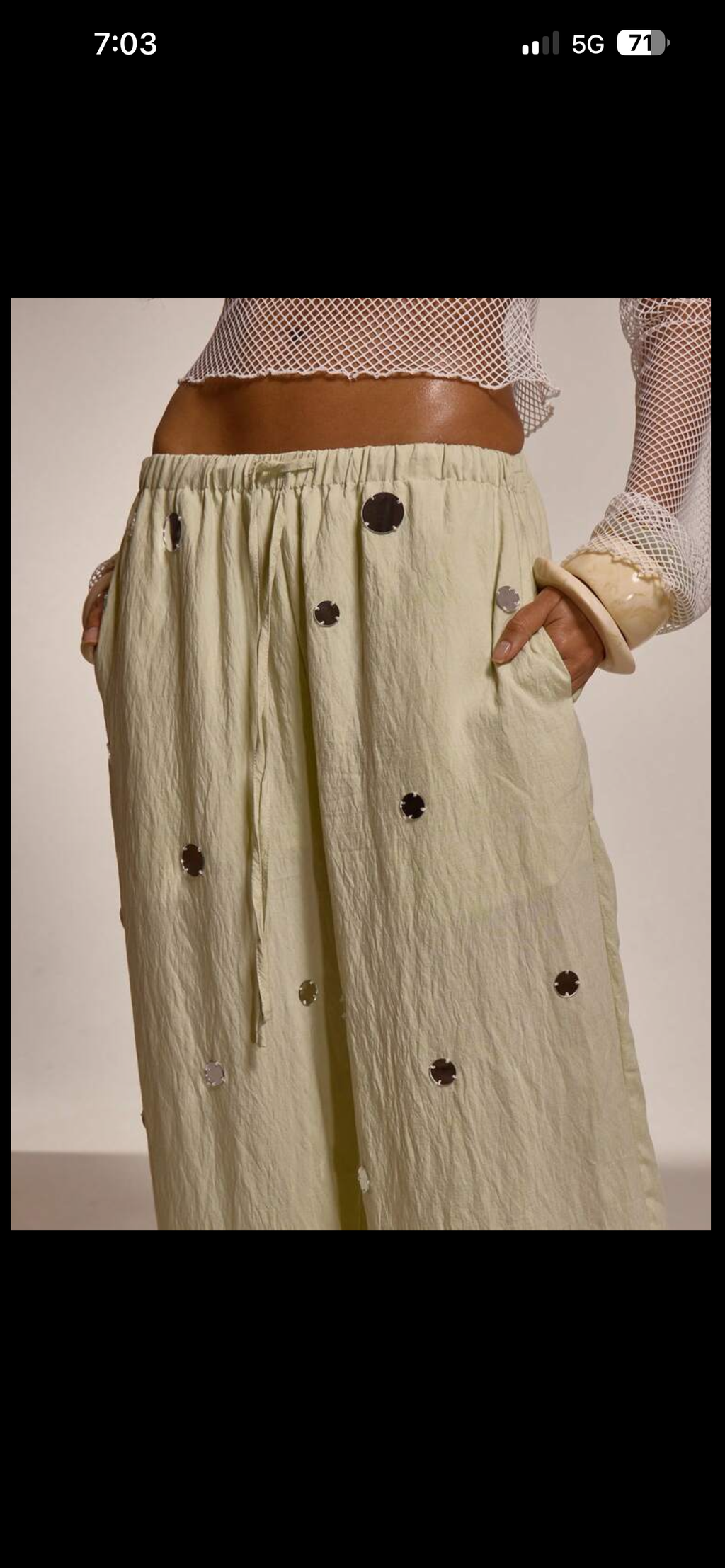 Linen pants with circle silver coins
