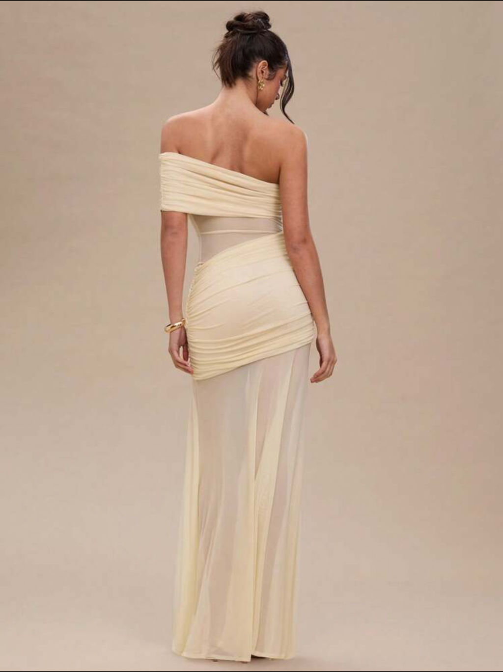 One shoulder tulle maxi dress in apricot