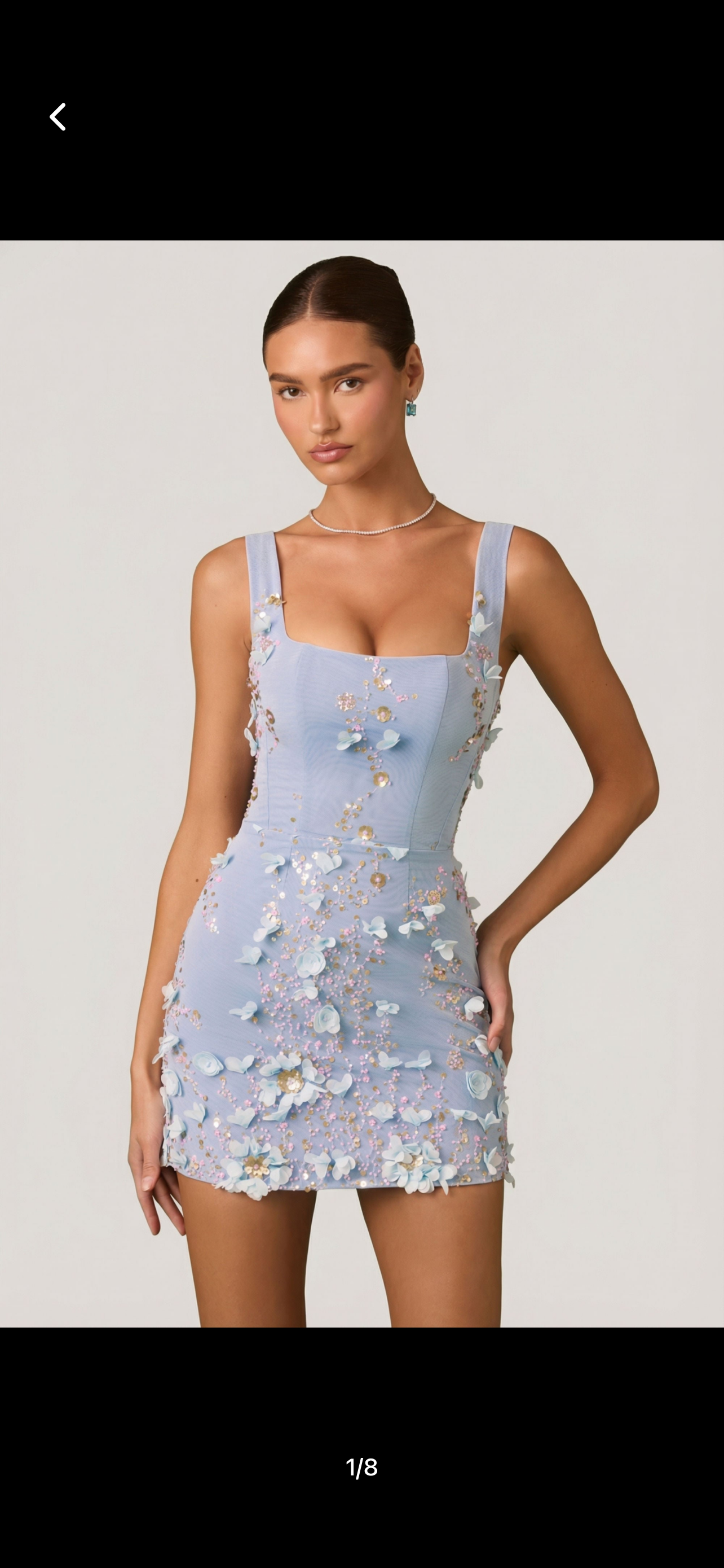 Handmade floral Embellished mini dress in blue