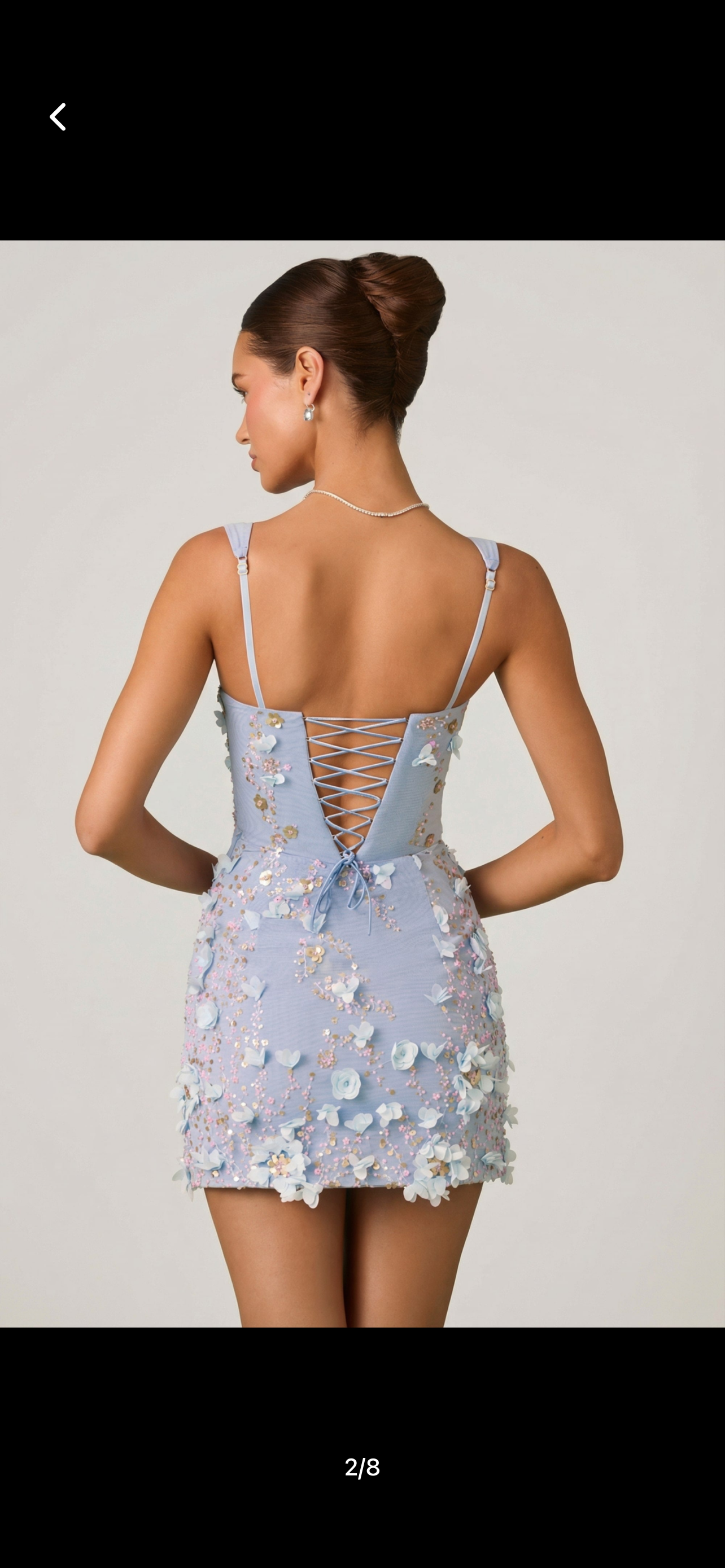 Handmade floral Embellished mini dress in blue
