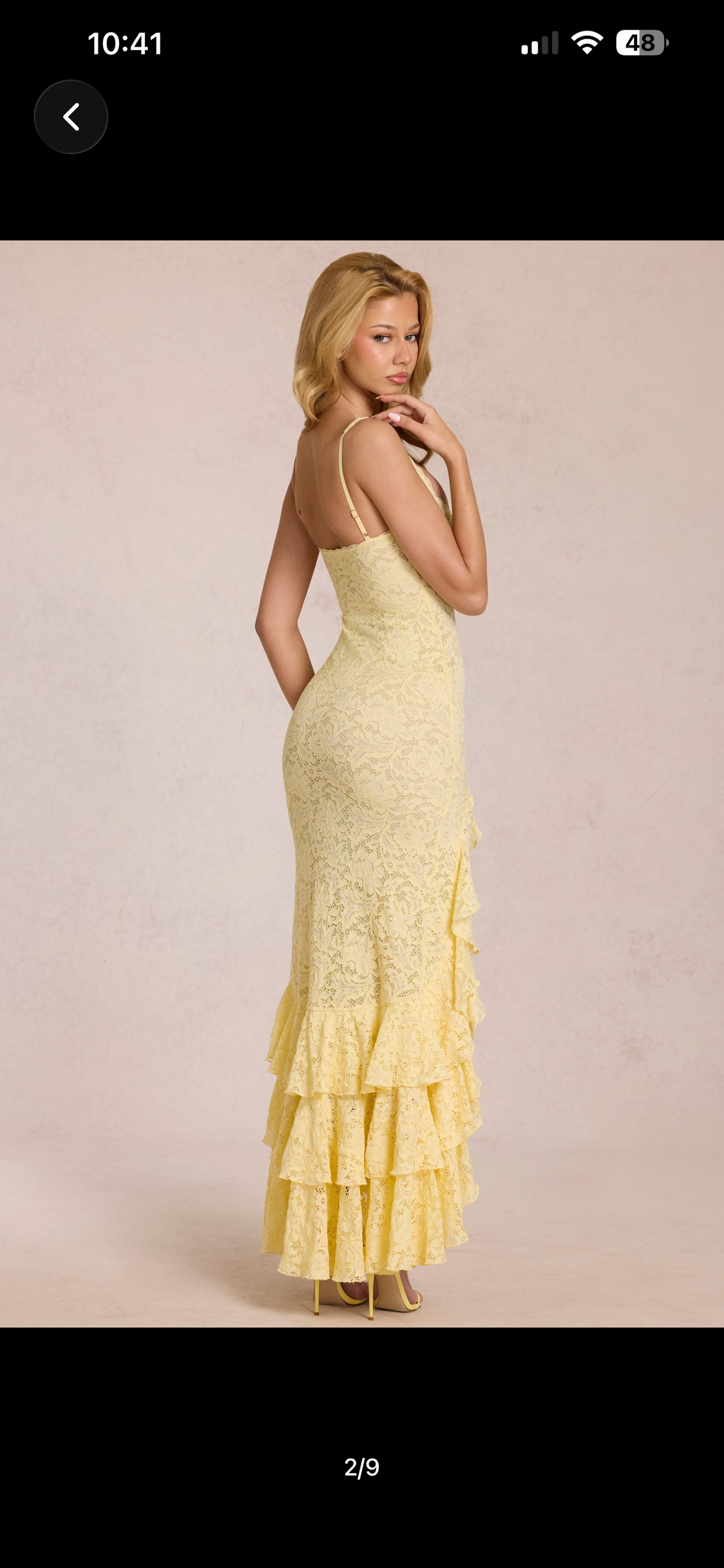 Lace square neck ruffle maxi dress in butter yellow