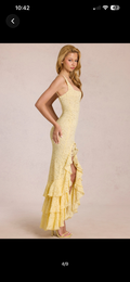Lace square neck ruffle maxi dress in butter yellow
